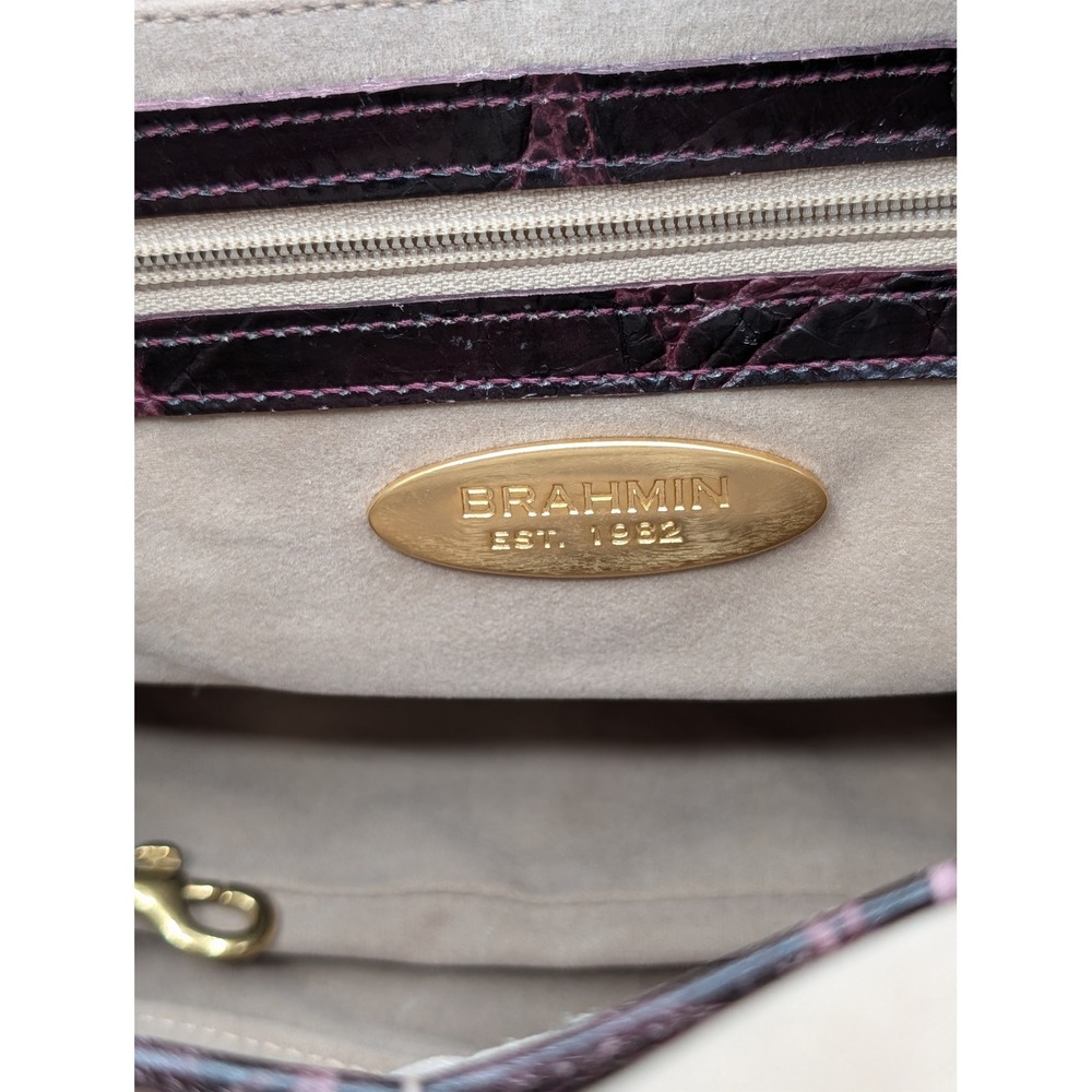 Brahmin Melbourne Crocodile Embossed Leather Shoulder Bag Burgundy Maroon Gold - Picture 2 of 16